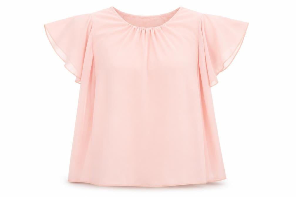 Front view of Gerard women’s pink polyester basic blouse, size S, round neck