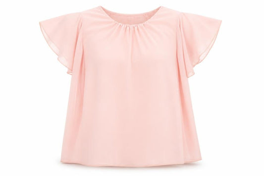 Front view of Gerard women’s pink polyester basic blouse, size S, round neck