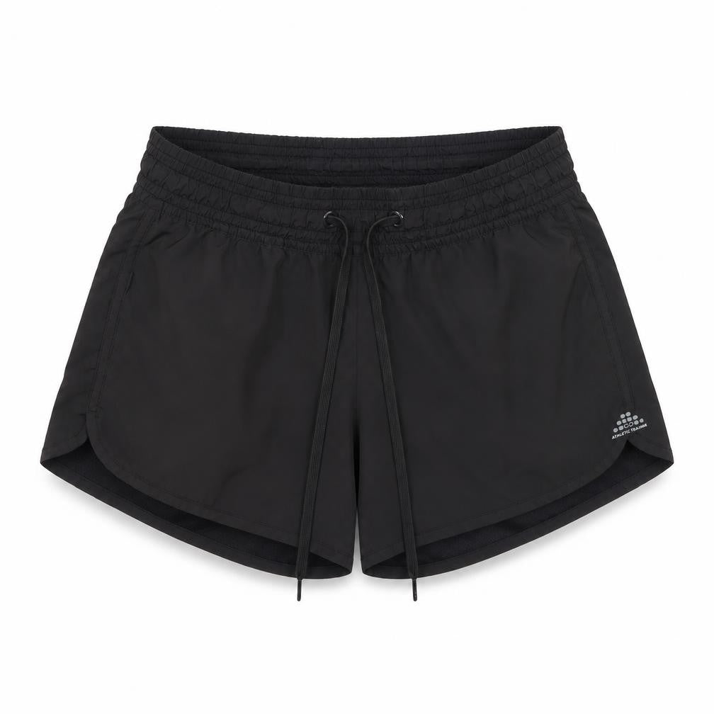 Front view of H&M women’s black polyester sweat shorts, size UK 6, 4-inch leg regular