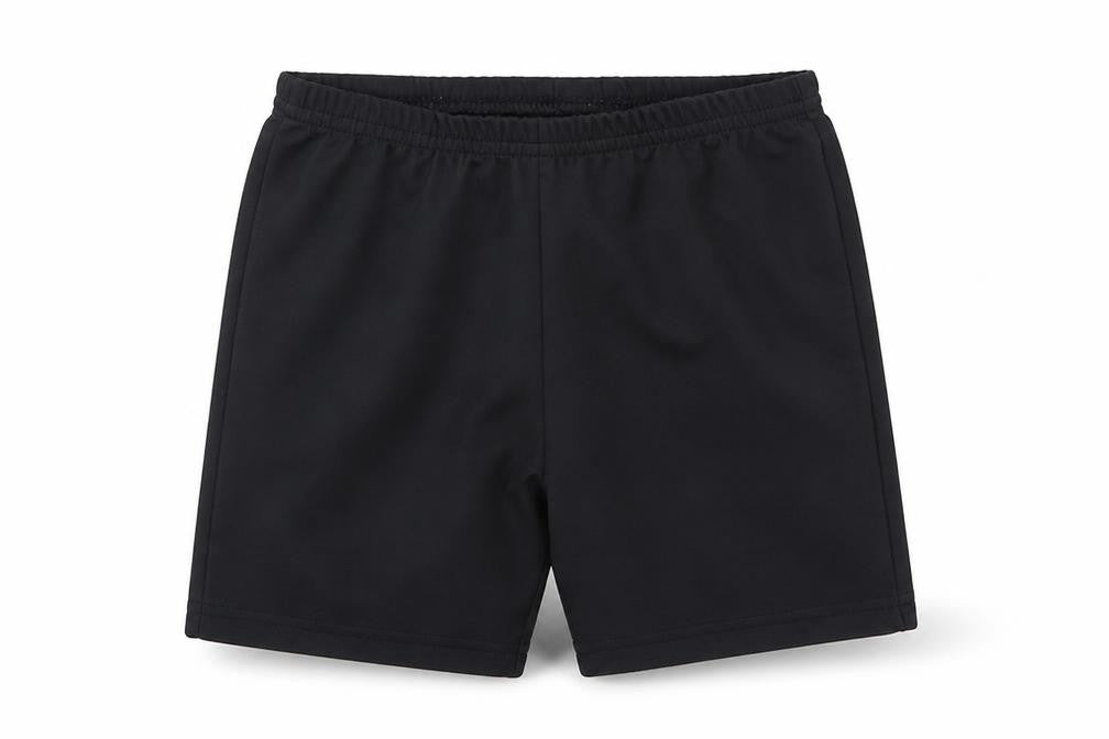 Front view of Preworn boys’ black polyester sweat shorts, size 8-9, years regular