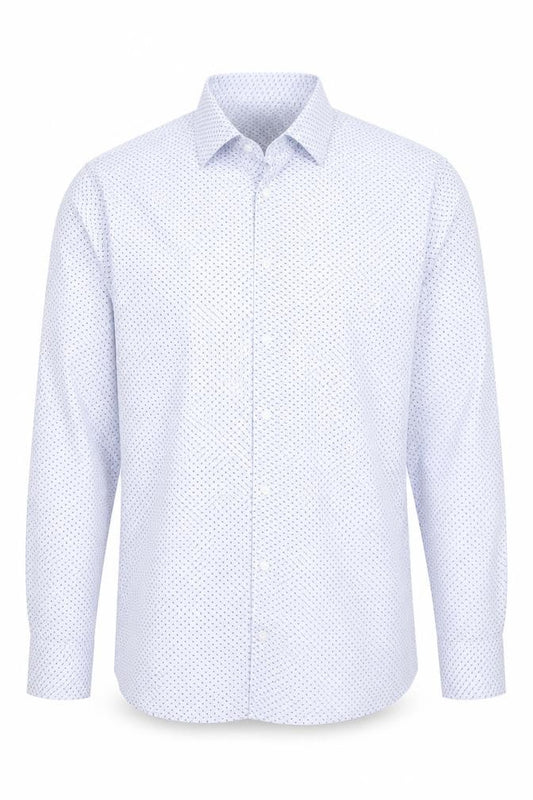 Front view of Marks & Spencer men’s blue polyester button-up, size 43, collared