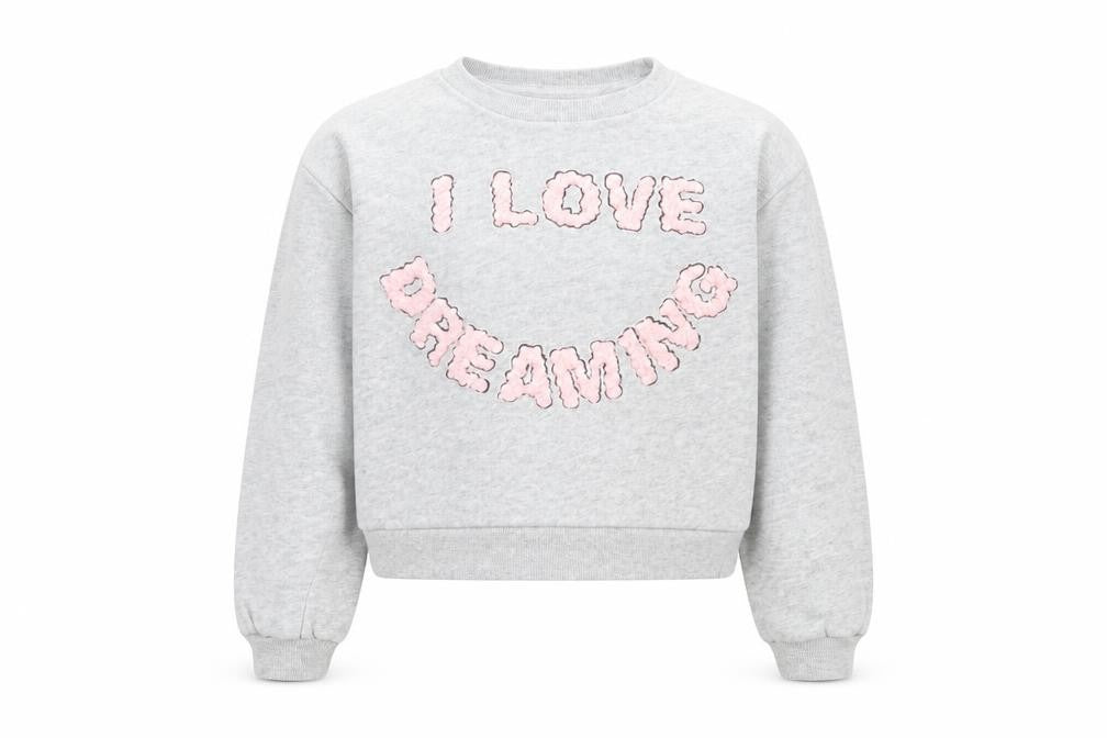 Front view of H&M girls’ grey cotton pullover sweatshirt, size 9-10, years pullover - cropped