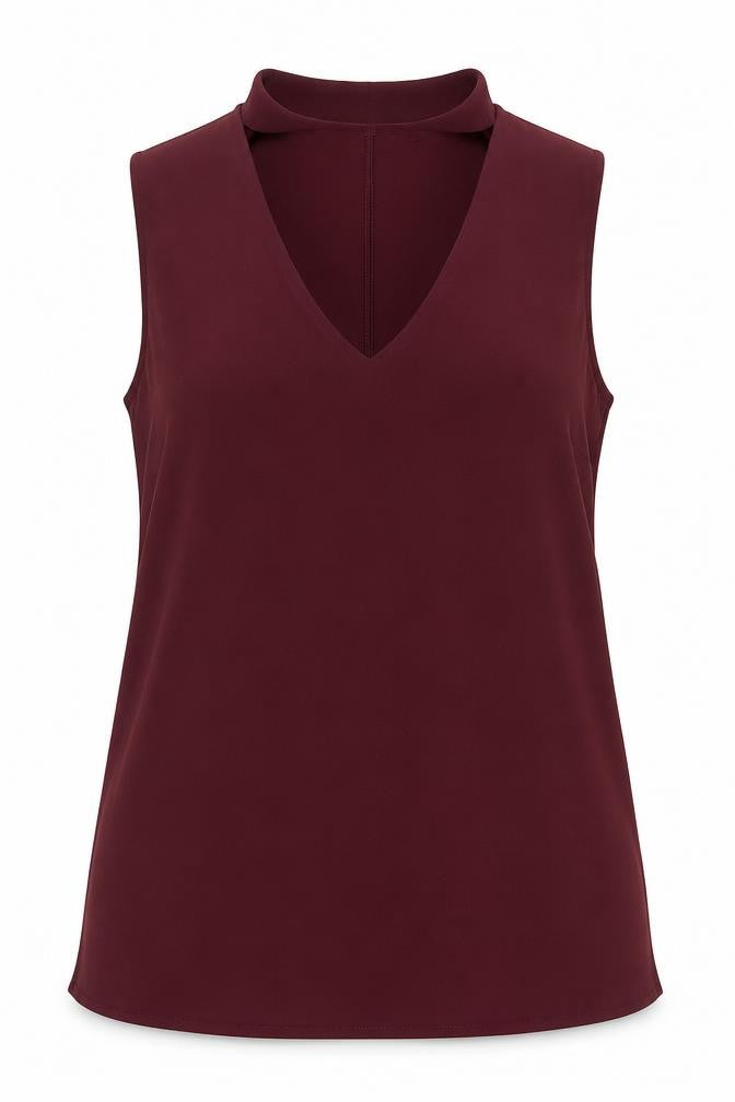 Front view of New Look women’s red polyester basic tank, size UK 6, halter