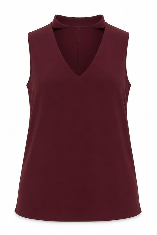 Front view of New Look women’s red polyester basic tank, size UK 6, halter