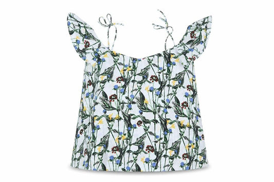 Front view of Topshop women’s green geometric polyester basic tank, size UK 10, v-neck