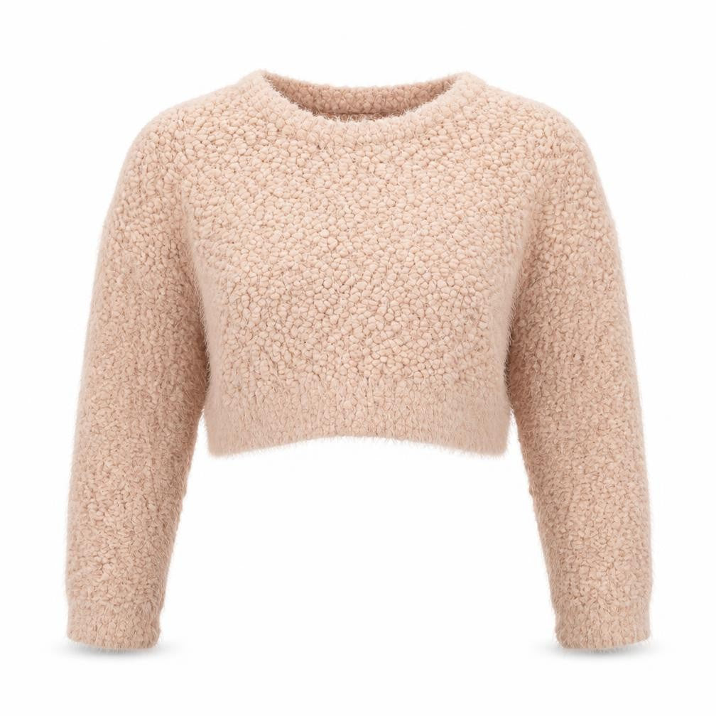 Front view of F&F women’s pink round neck polyester jumper, size UK 10