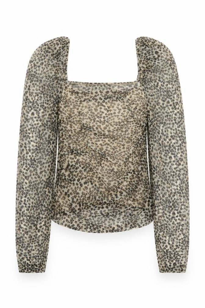 Front view of Primark women’s beige animal print polyester basic blouse size 2xs square neck