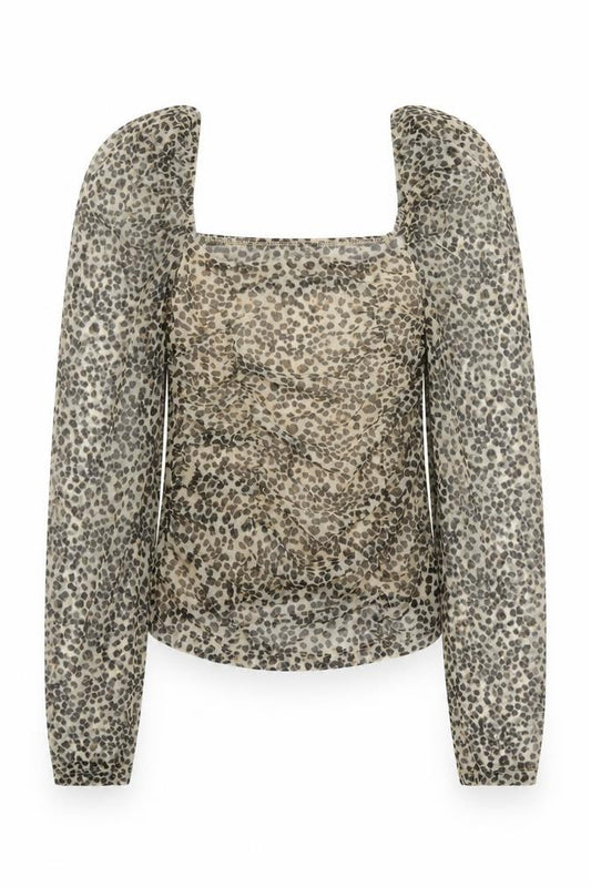 Front view of Primark women’s beige animal print polyester basic blouse size 2xs square neck