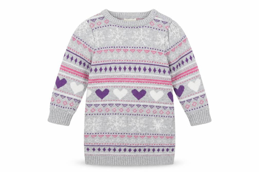 Front view of BHS girls’ grey geometric cotton jumper, size 6-9, months