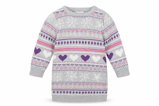 Front view of BHS girls’ grey geometric cotton jumper, size 6-9, months