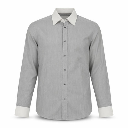 Front view of Burton men’s grey cotton button-up, size S, collared