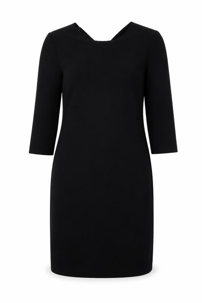 Front view of Luiza women’s black polyester a-line, size UK 40, round neck