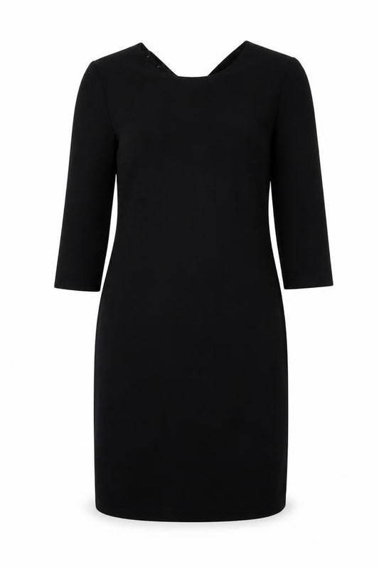 Front view of Luiza women’s black polyester a-line, size UK 40, round neck