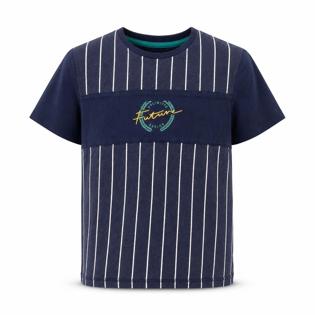 George Boys Blue Striped 100% Cotton Kimono T-Shirt Size 11-12 Years Crew Neck