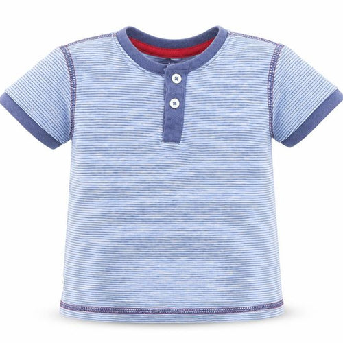 Woolworths Boys Blue Striped 100% Cotton Pullover T-Shirt Size 2-3 Years Crew Neck
