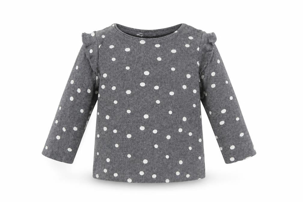 Front view of Next boys’ grey polka dot cotton jumper, size 3-6, months