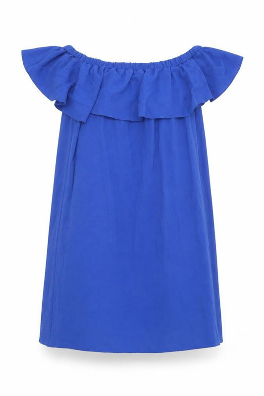 Front view of F&F women’s blue polyester shift, size UK 12, off the shoulder