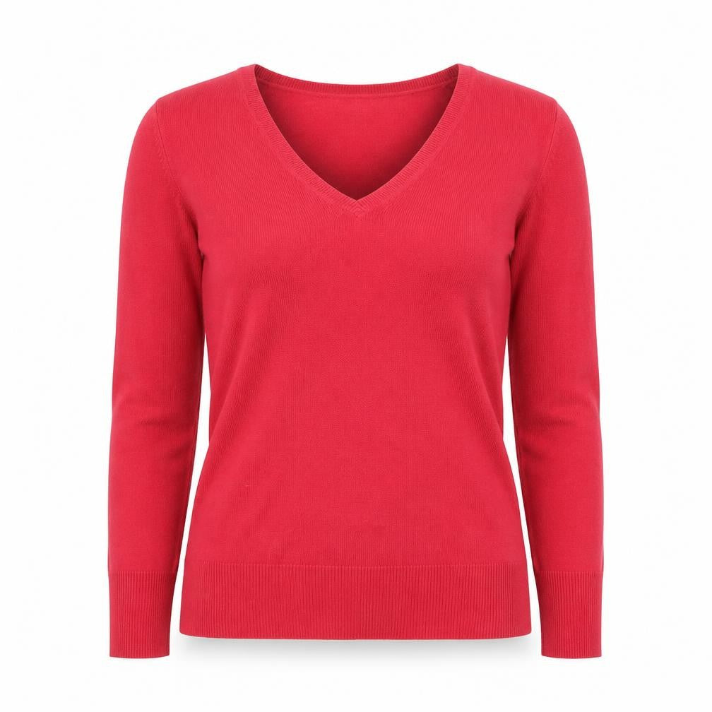 Front view of Next women’s pink v-neck acrylic jumper, size UK 8