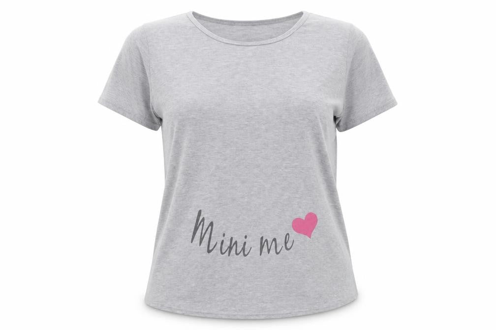Front view of Boohoo women’s grey polyester basic t-shirt, size UK 10, round neck - mini me