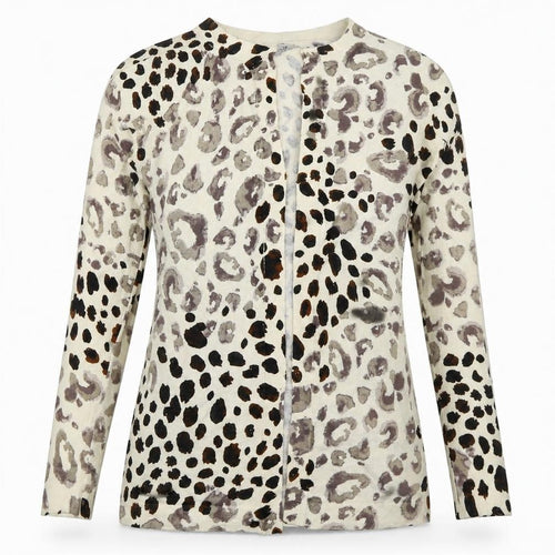 Preworn Womens Beige Roll Neck Animal Print Cotton Cardigan Jumper Size 12