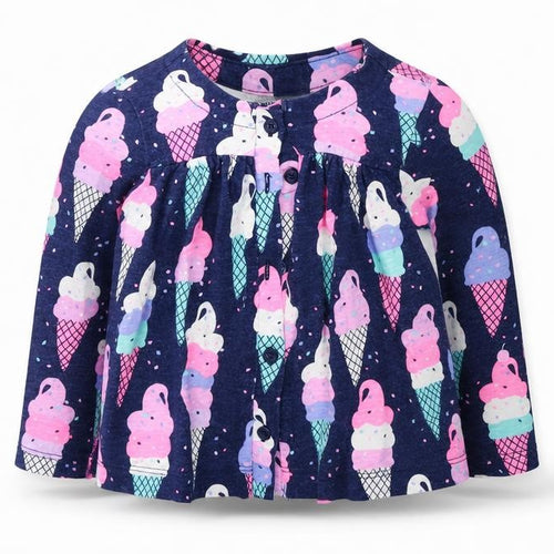 Gap Girls Blue Geometric Cotton Fit & Flare  Size 12-18 Months  Round Neck Button - Ice Cream Print