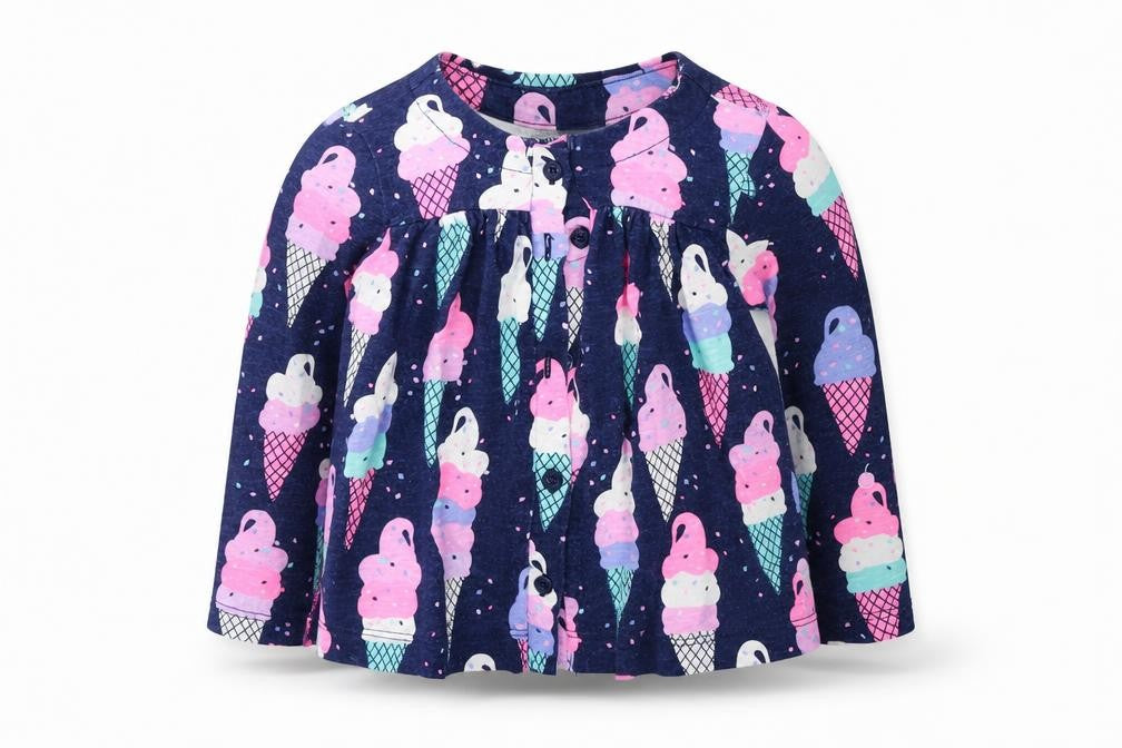 Gap Girls Blue Geometric Cotton Fit & Flare  Size 12-18 Months  Round Neck Button - Ice Cream Print