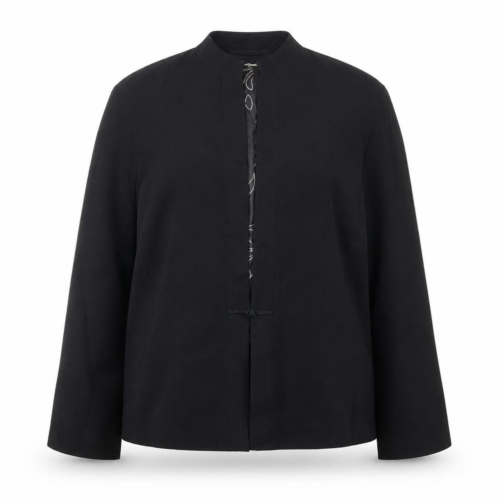 Front view of Planet women’s black triacetate jacket blazer, size UK 12