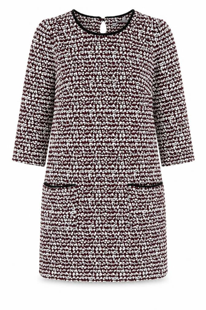 Front view of Red Herring women’s red geometric polyester shift, size UK 8, round neck pullover