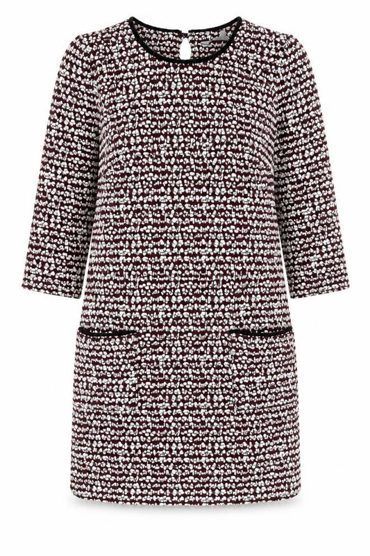 Front view of Red Herring women’s red geometric polyester shift, size UK 8, round neck pullover