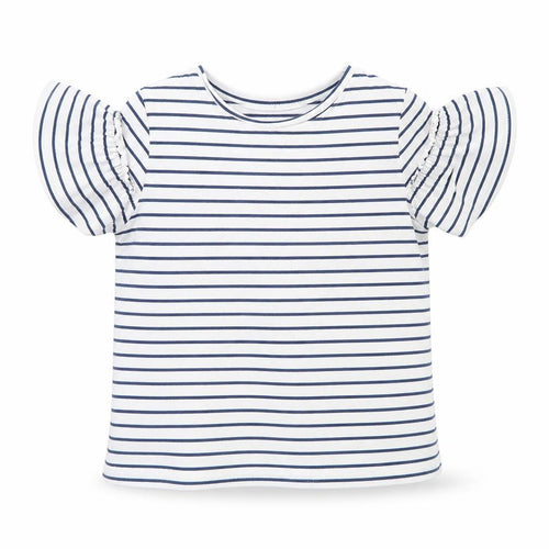 MNG Girls White Striped Cotton Basic T-Shirt Size 6 Years Round Neck