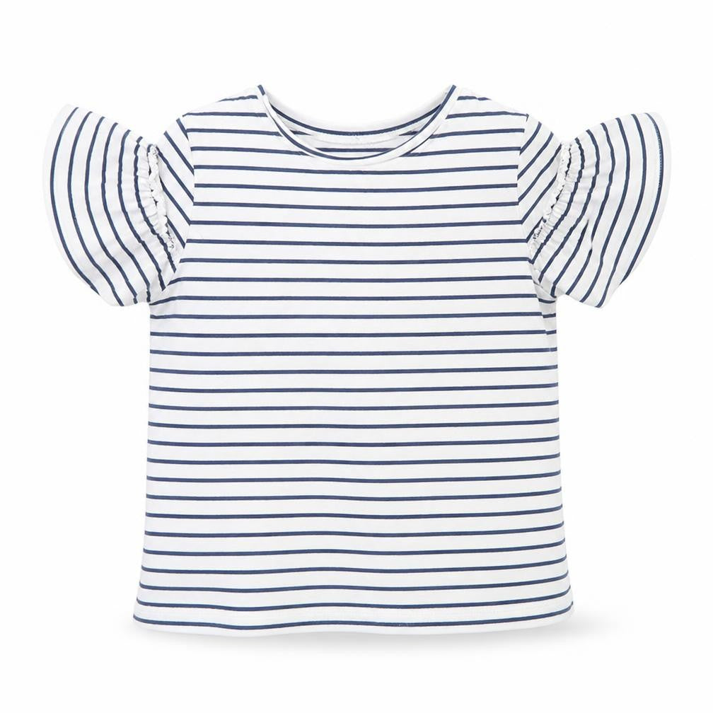 MNG Girls White Striped Cotton Basic T-Shirt Size 6 Years Round Neck