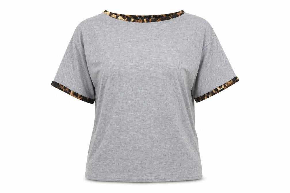 Front view of Boohoo women’s grey polyester basic t-shirt, size UK 8, round neck