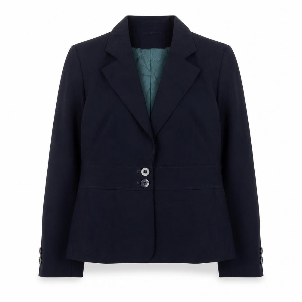 Front view of Autonomy women’s blue jacket blazer, size UK 12, button