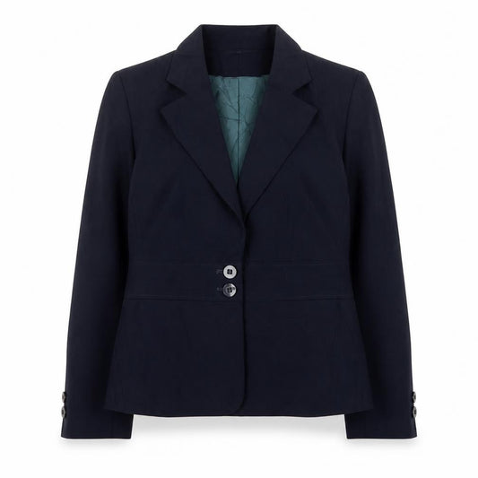 Front view of Autonomy women’s blue jacket blazer, size UK 12, button