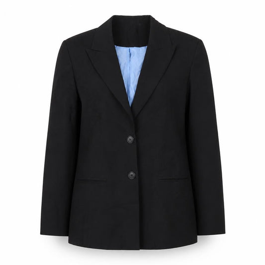 Front view of JDV women’s black polyester jacket suit jacket, size UK 12