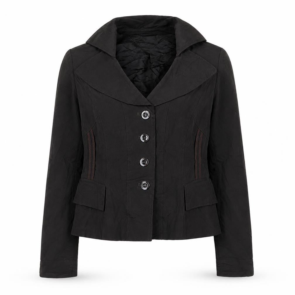 Front view of Hexeline women’s brown jacket, size UK 10, button