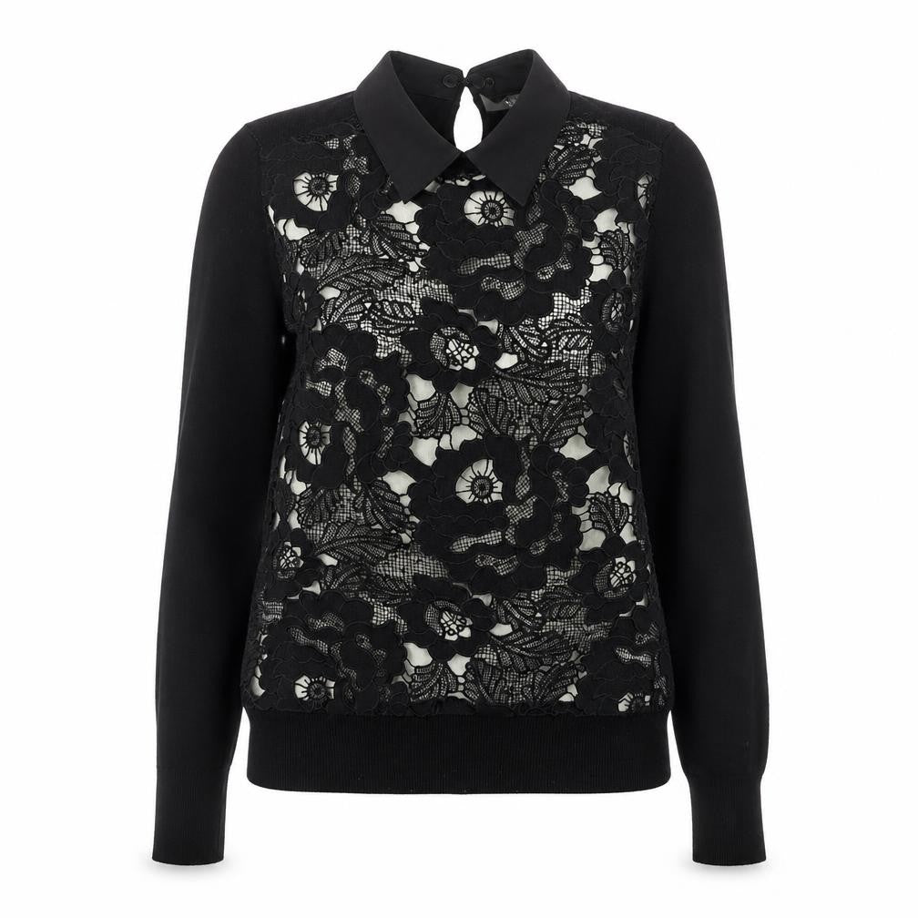 Front view of Oasis women’s black collared cotton jumper, size XS