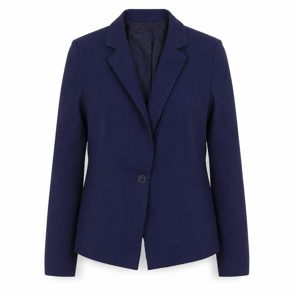 Front view of Primark women’s blue cotton jacket suit jacket, size UK 14