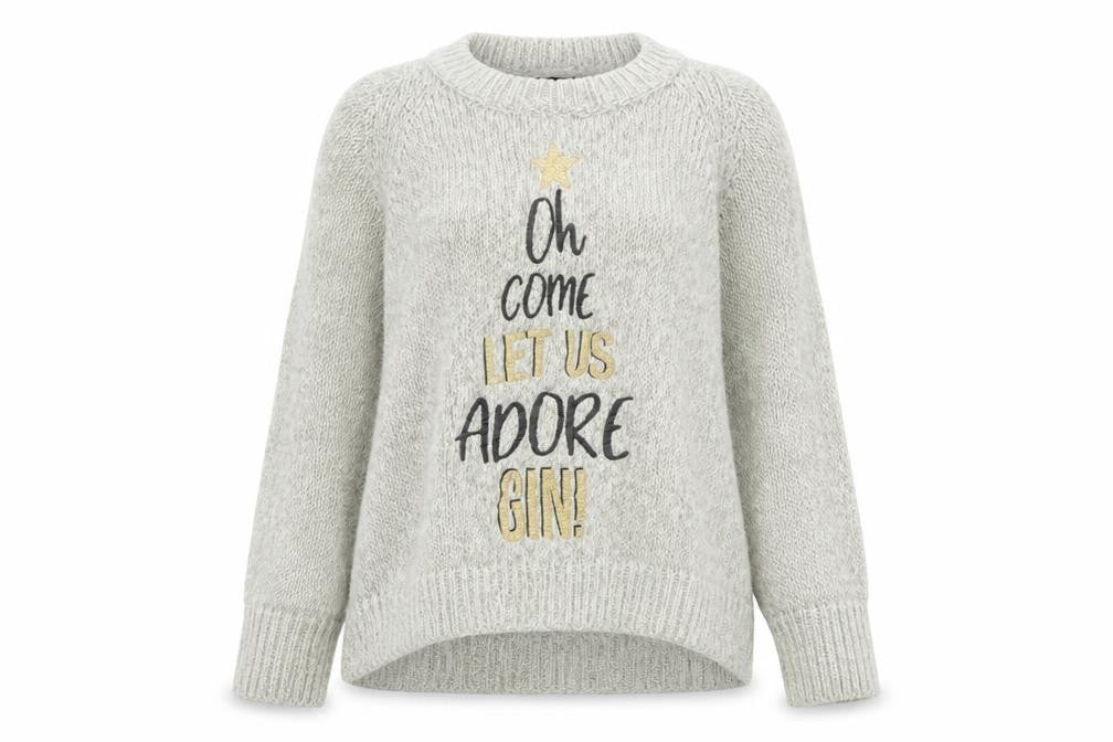 Front view of New Look women’s grey round neck acrylic jumper, size S