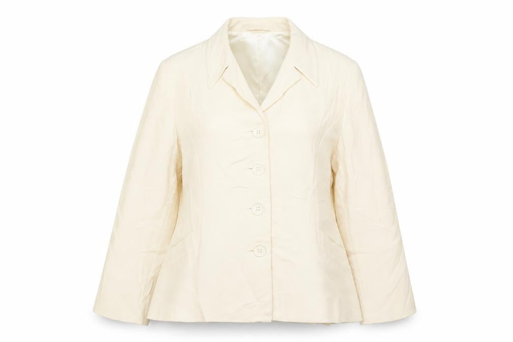 Front view of Country Casuals women’s beige wool jacket blazer, size UK 10