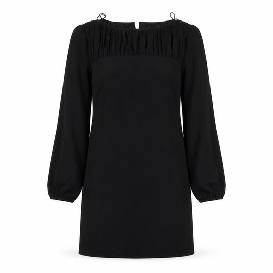 Front view of Taylor women’s black polyester sheath, size S, round neck