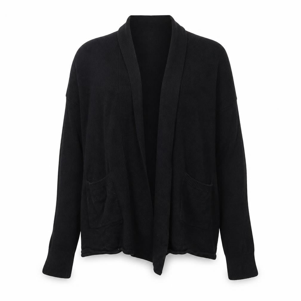 Front view of Atmosphere women’s black v-neck viscose cardigan jumper, size UK 10
