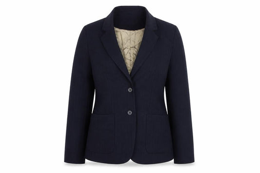 Front view of Next women’s blue striped polyester jacket suit jacket, size UK 12