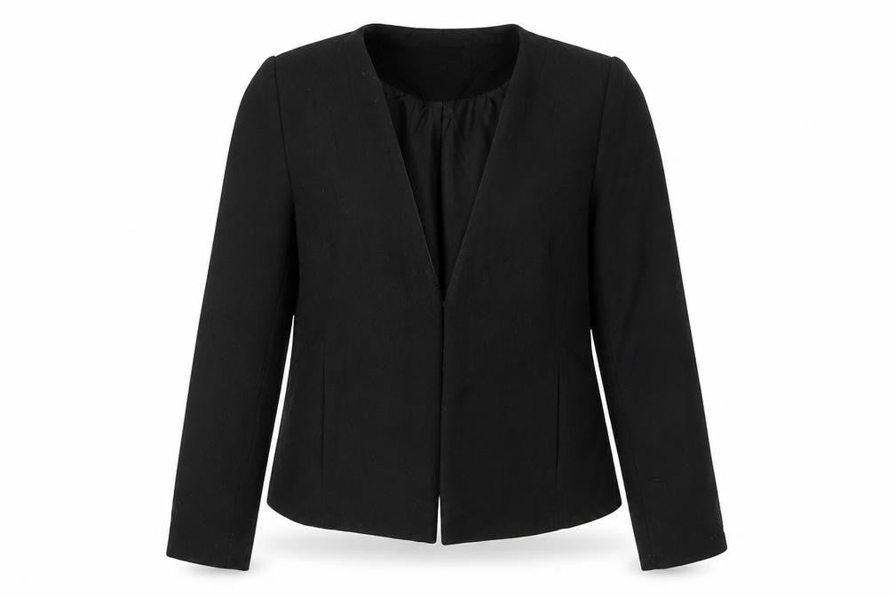 Front view of Papaya women’s black polyester jacket blazer, size UK 12