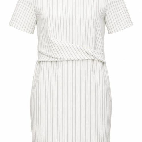 Miss Selfridge Womens White Striped Polyester Pencil Dress  Size 6  Crew Neck
