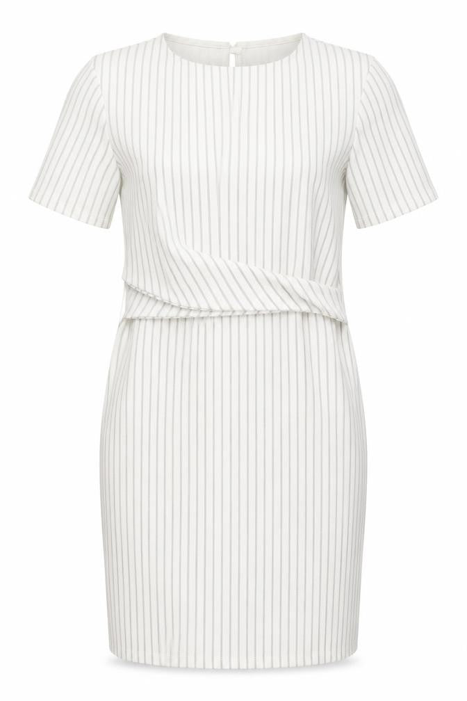 Miss Selfridge Womens White Striped Polyester Pencil Dress  Size 6  Crew Neck