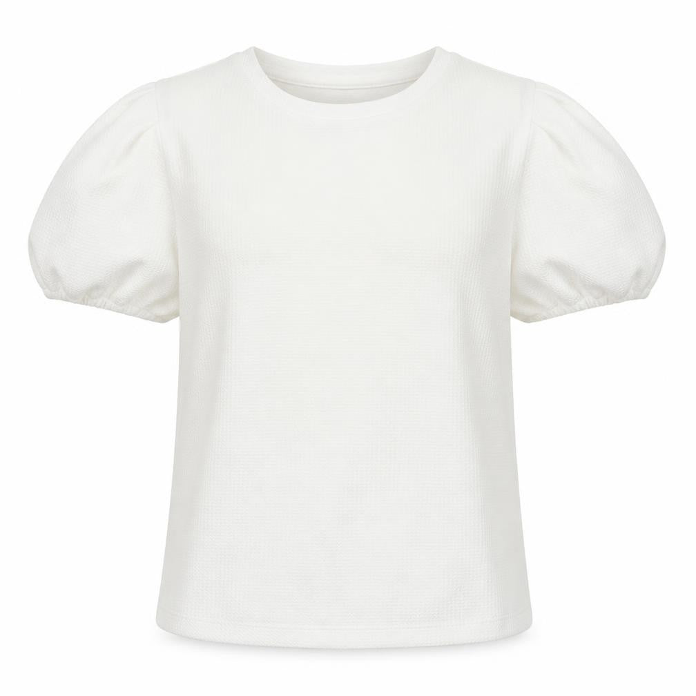 Front view of Dunnes girls’ white polyester basic blouse, size 10-11, years crew neck