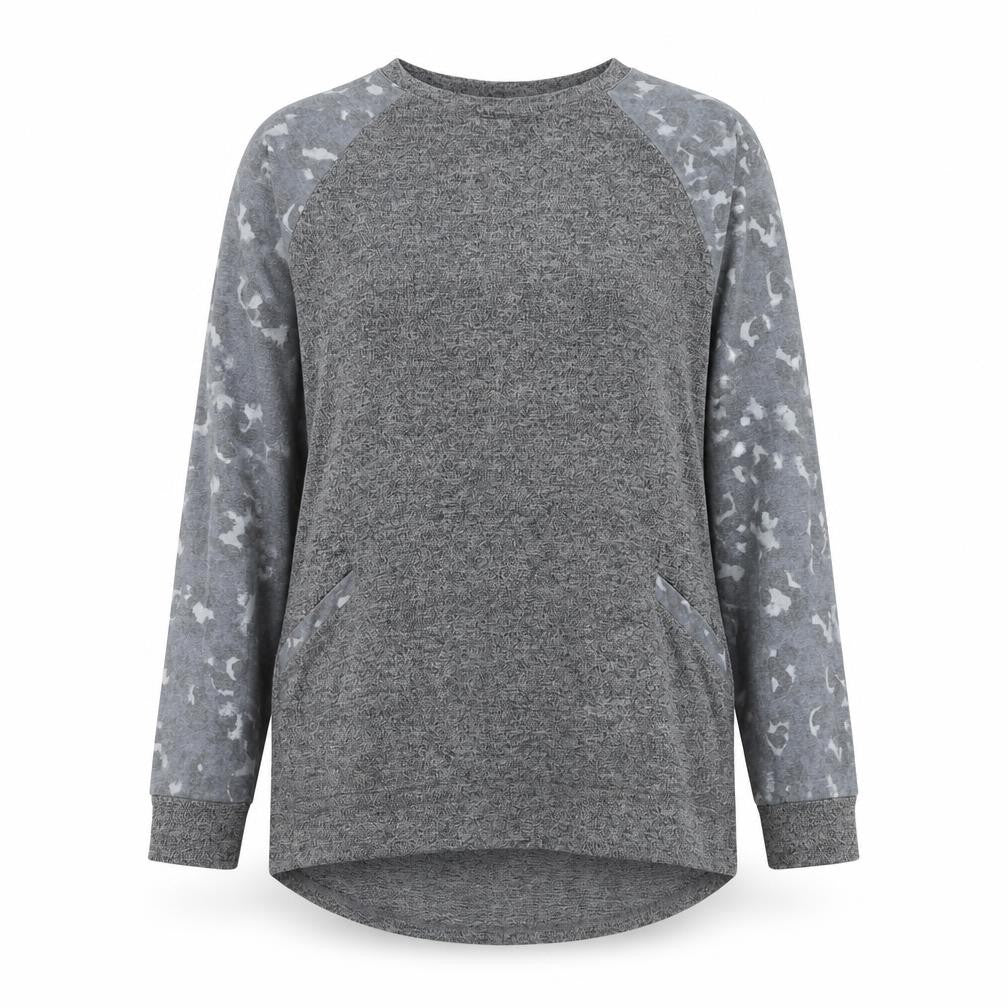 Front view of Preworn women’s grey round neck cotton jumper, size M