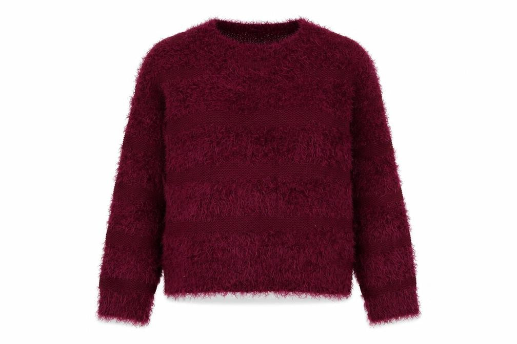Front view of TEX women’s purple round neck acrylic jumper, size S