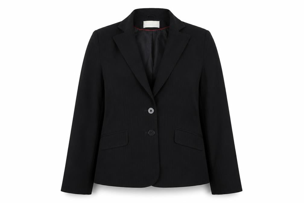 Front view of AMARANTO women’s black jacket blazer, size UK 12, button